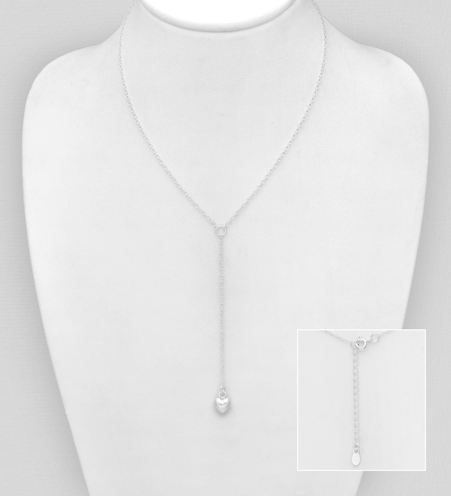 Sterling Silver Y Drop Necklace Featuring Heart Charm