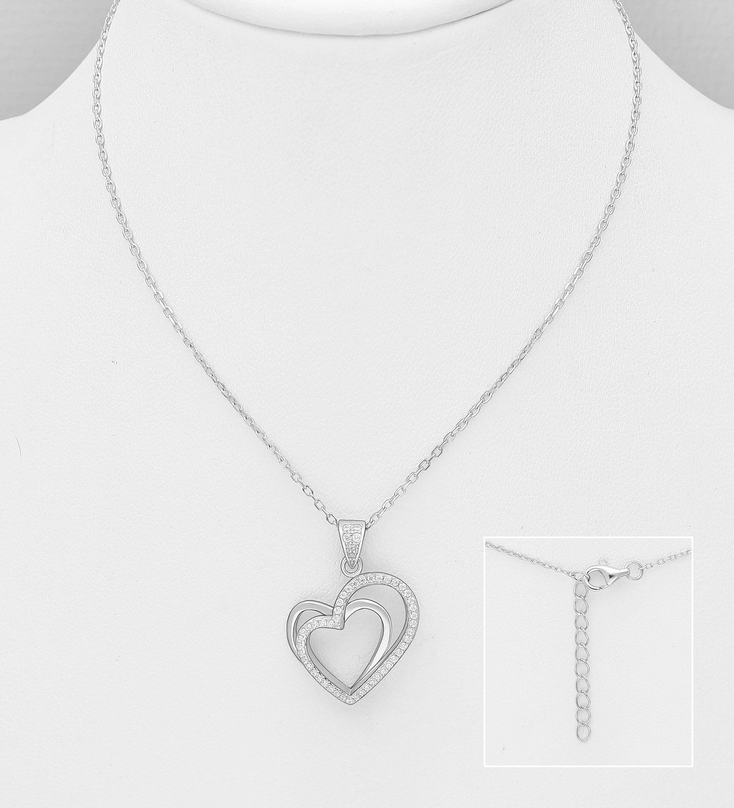 Sterling Silver Heart CZ Simulated Diamond Necklace