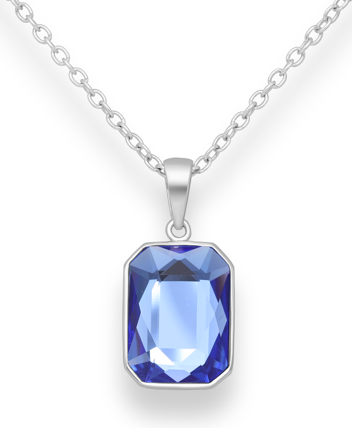 Sapphire colour Swarovski Crystal Sterling Silver Pendant