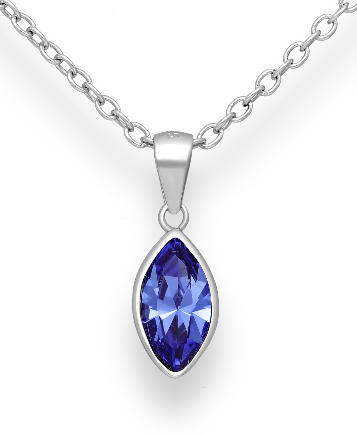 Sapphire Colour Swarovski Crystal Sterling Silver Pendant