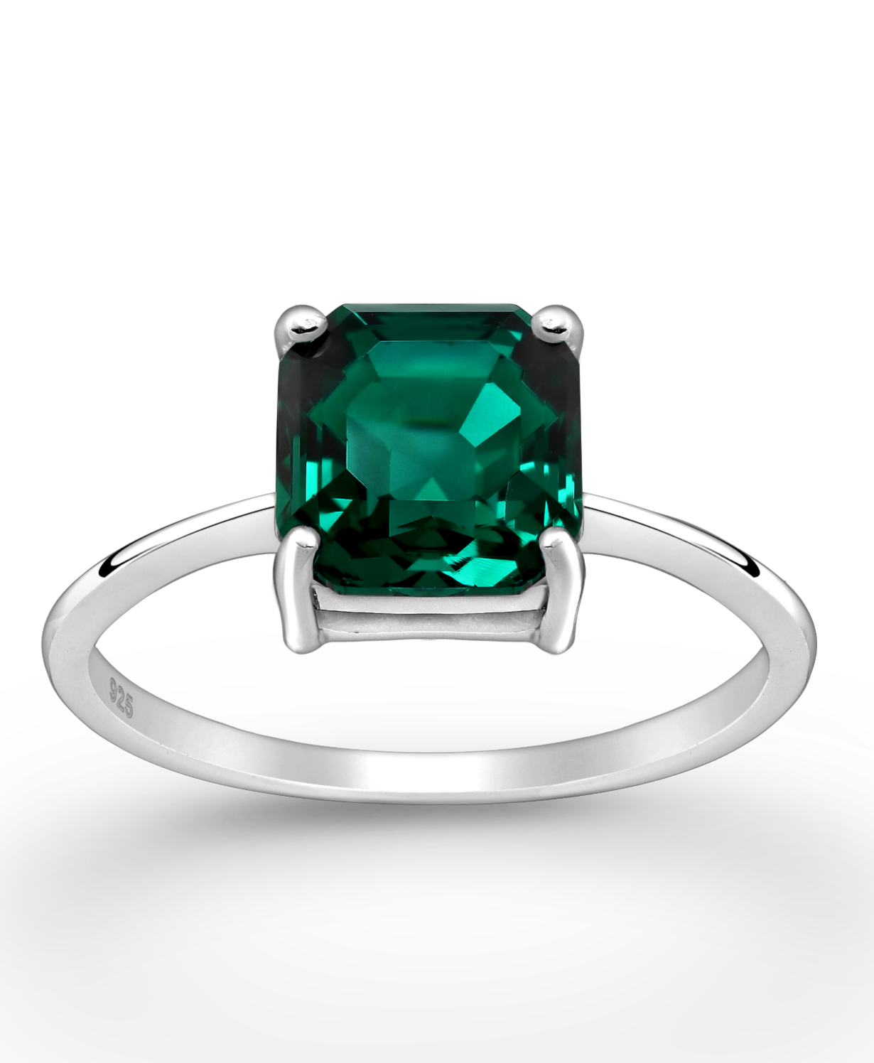 Emerald Green Swarovski Crystal Diamond Cut Sterling Silver Ring