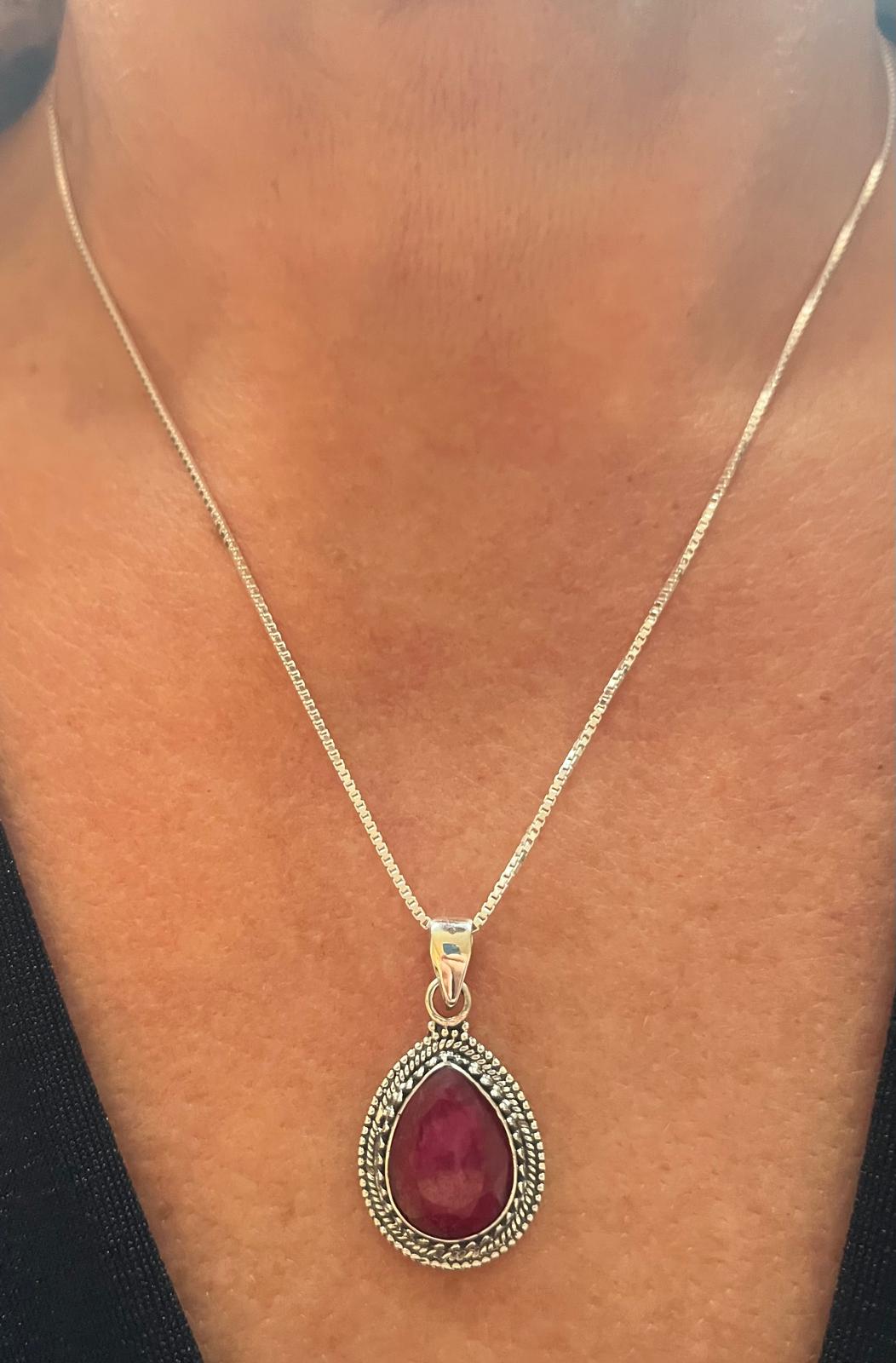 Deep Pink Agate Sterling Silver Oxidized Pendant