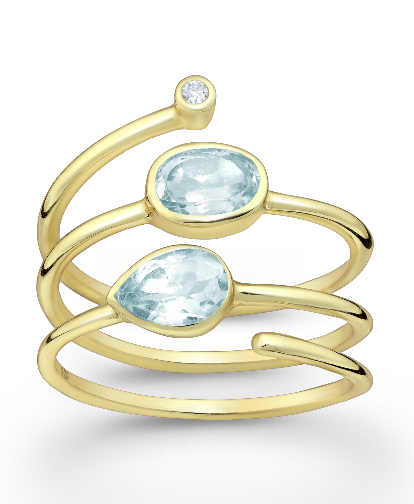 Sky Blue Topaz Adjustable 18K Gold Vermeil Ring