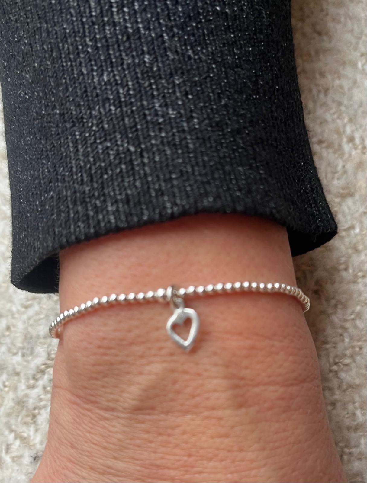 Sterling Silver Ball & Heart Stretch Bracelet