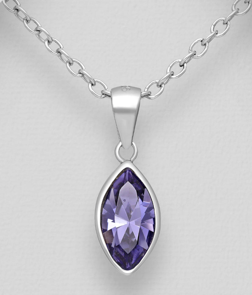 Tanzanite Swarovski Crystal Sterling Silver Pendant
