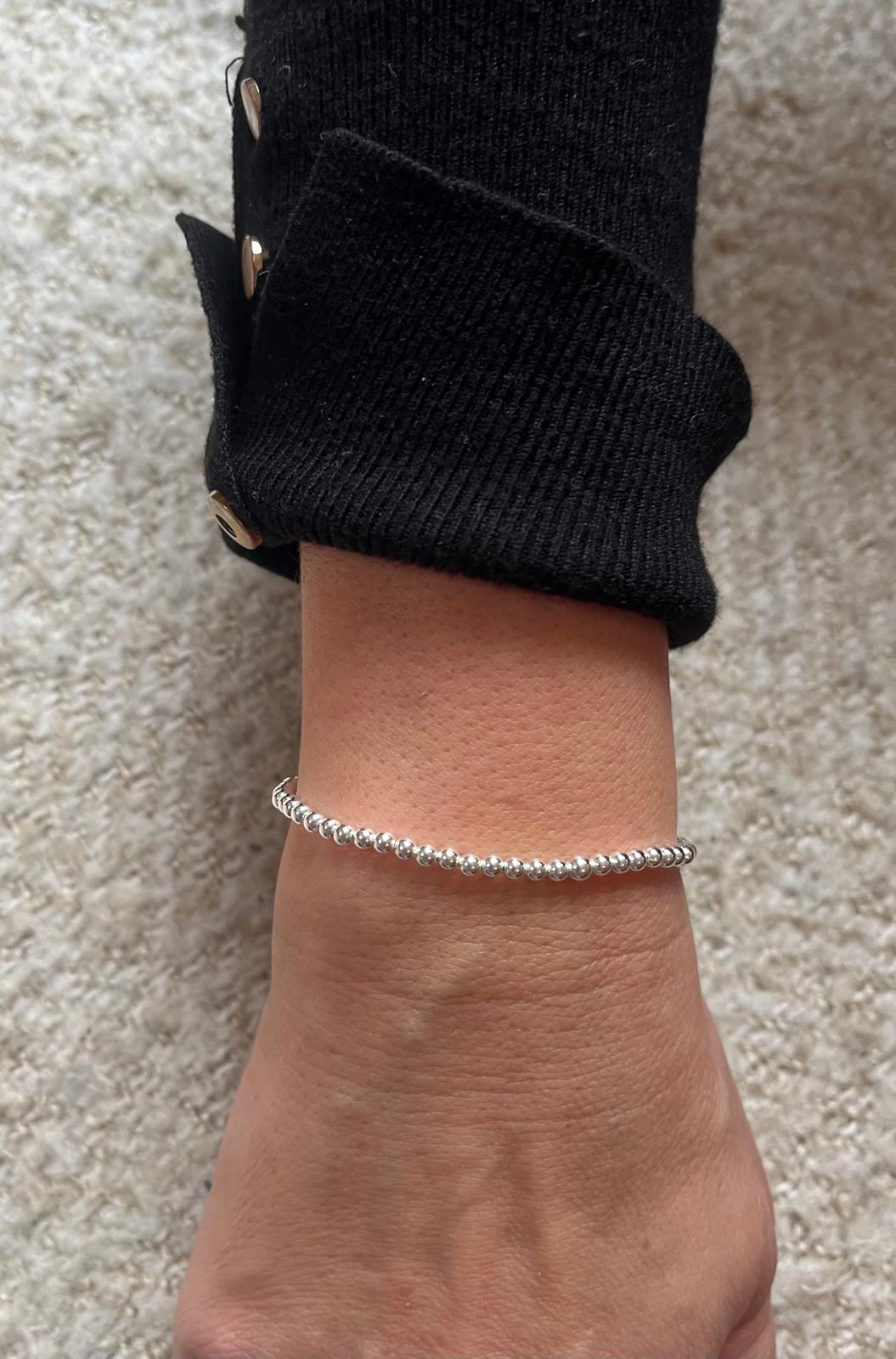 Sterling Silver Ball Beaded Elastic Bracelet