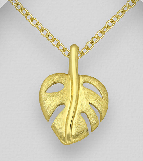 Gold Vermeil 14K Matte Leaf Pendant