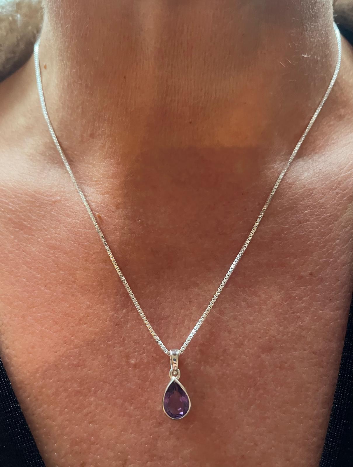 Amethyst Droplet Sterling Silver Pendant