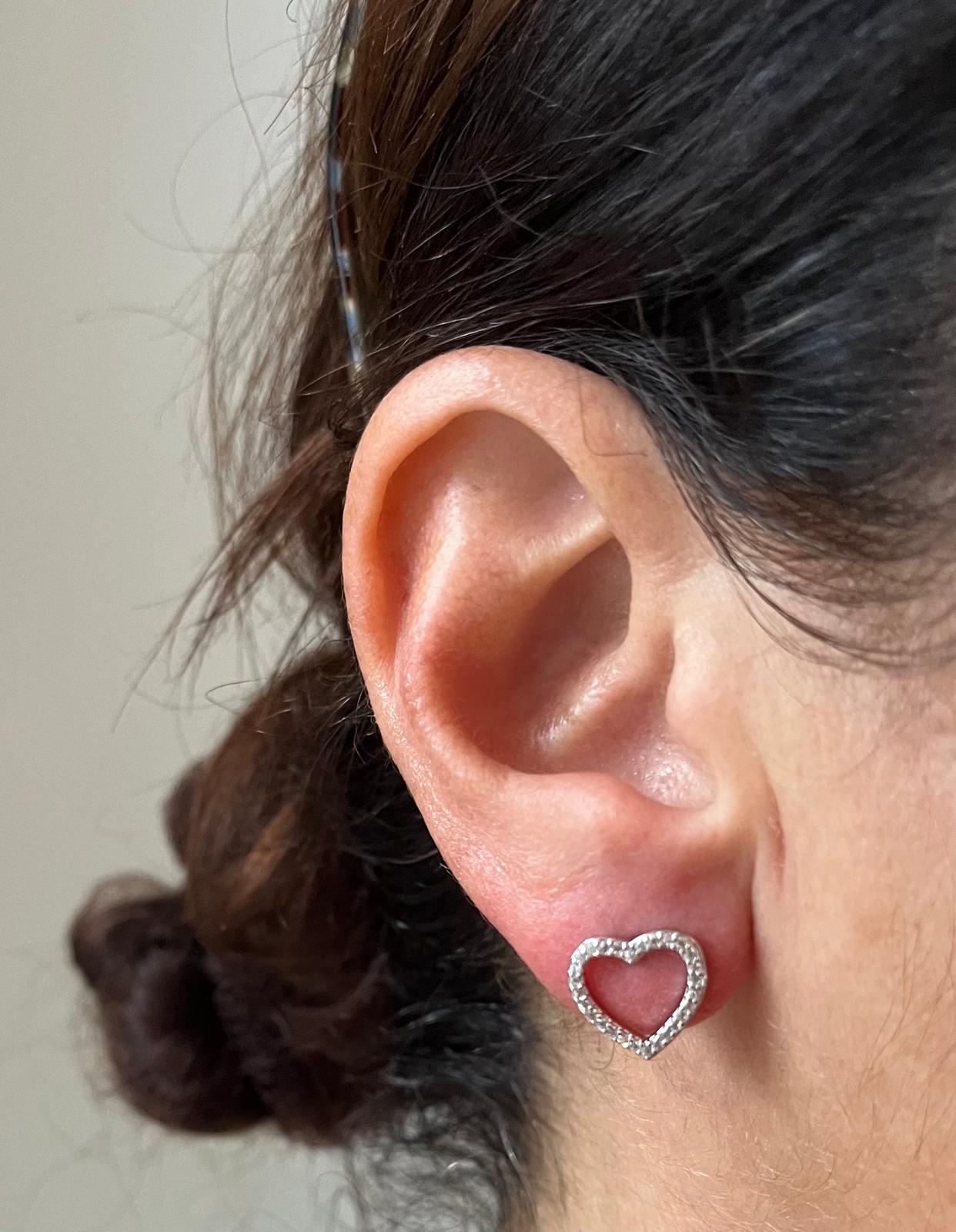 Sterling Silver Heart Push-Back Earrings with CZ Simulated Diamonds