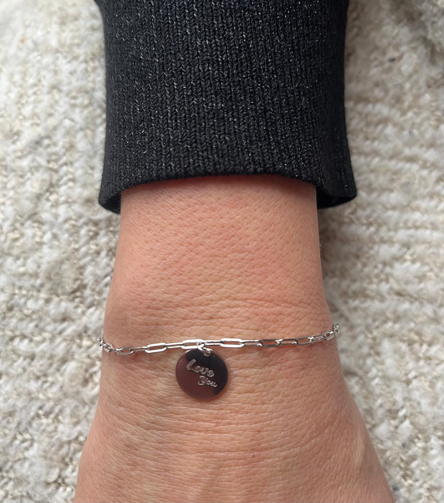 Sterling Silver Bracelet, Engraved with "Love you"