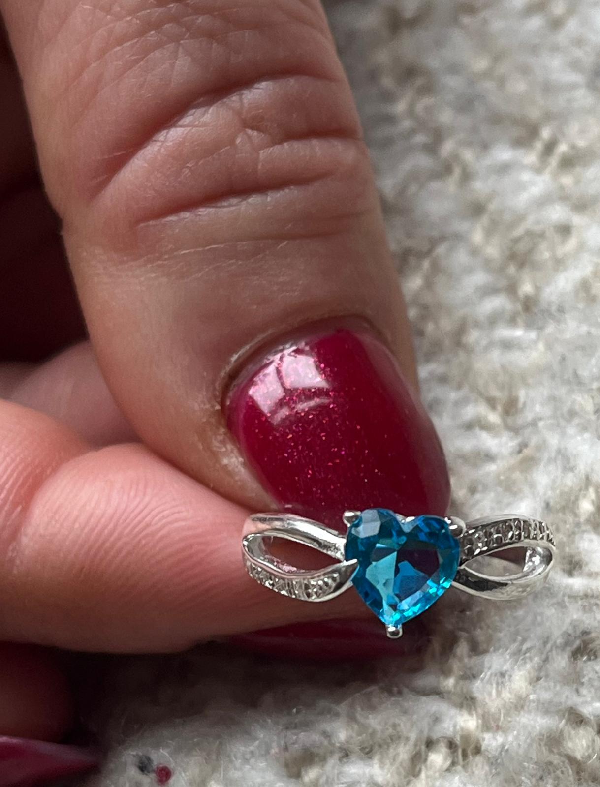 Sterling Silver Deep Blue Heart Ring with CZ Simulated Diamonds
