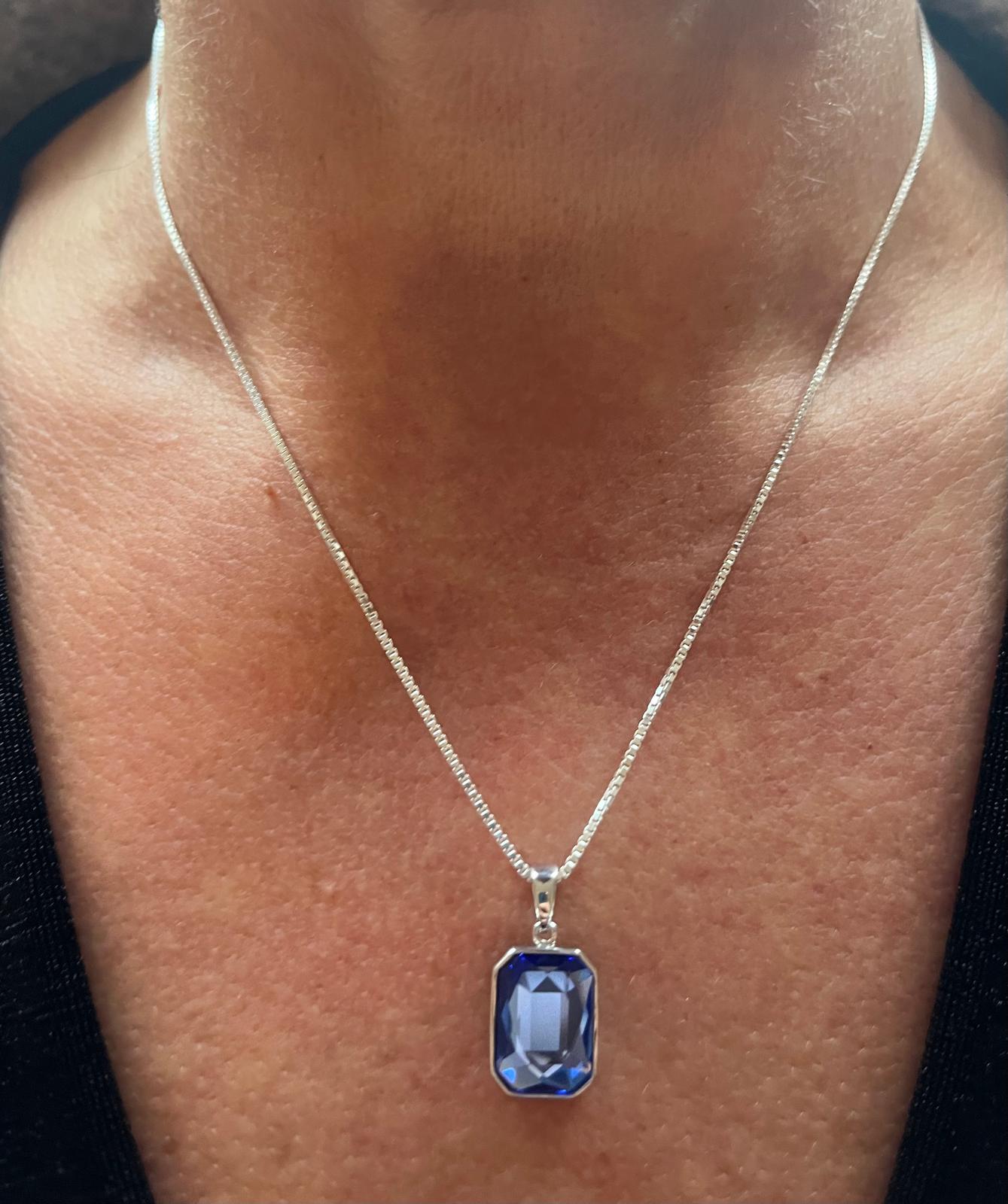 Sapphire colour Swarovski Crystal Sterling Silver Pendant