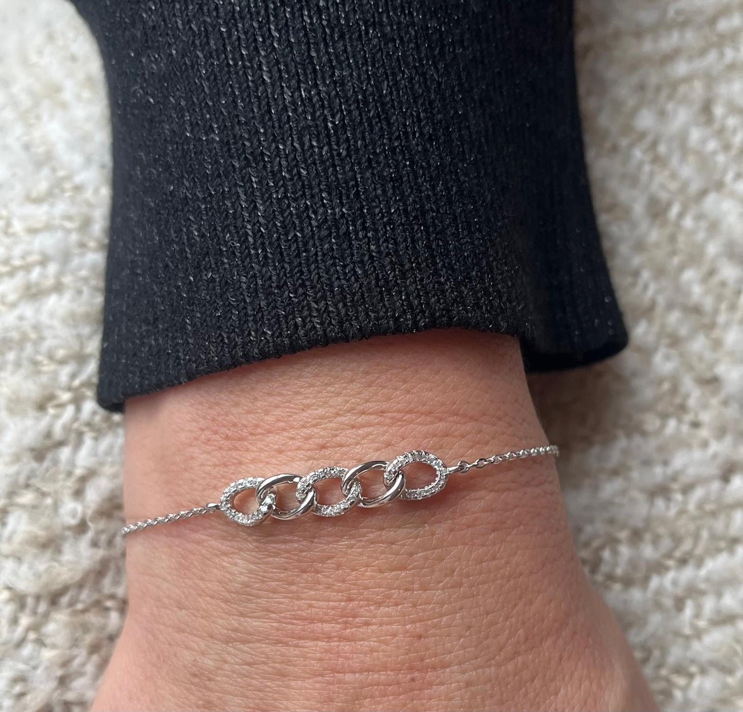 Sterling Silver Chain Link Bracelet with CZ Simulated Diamonds