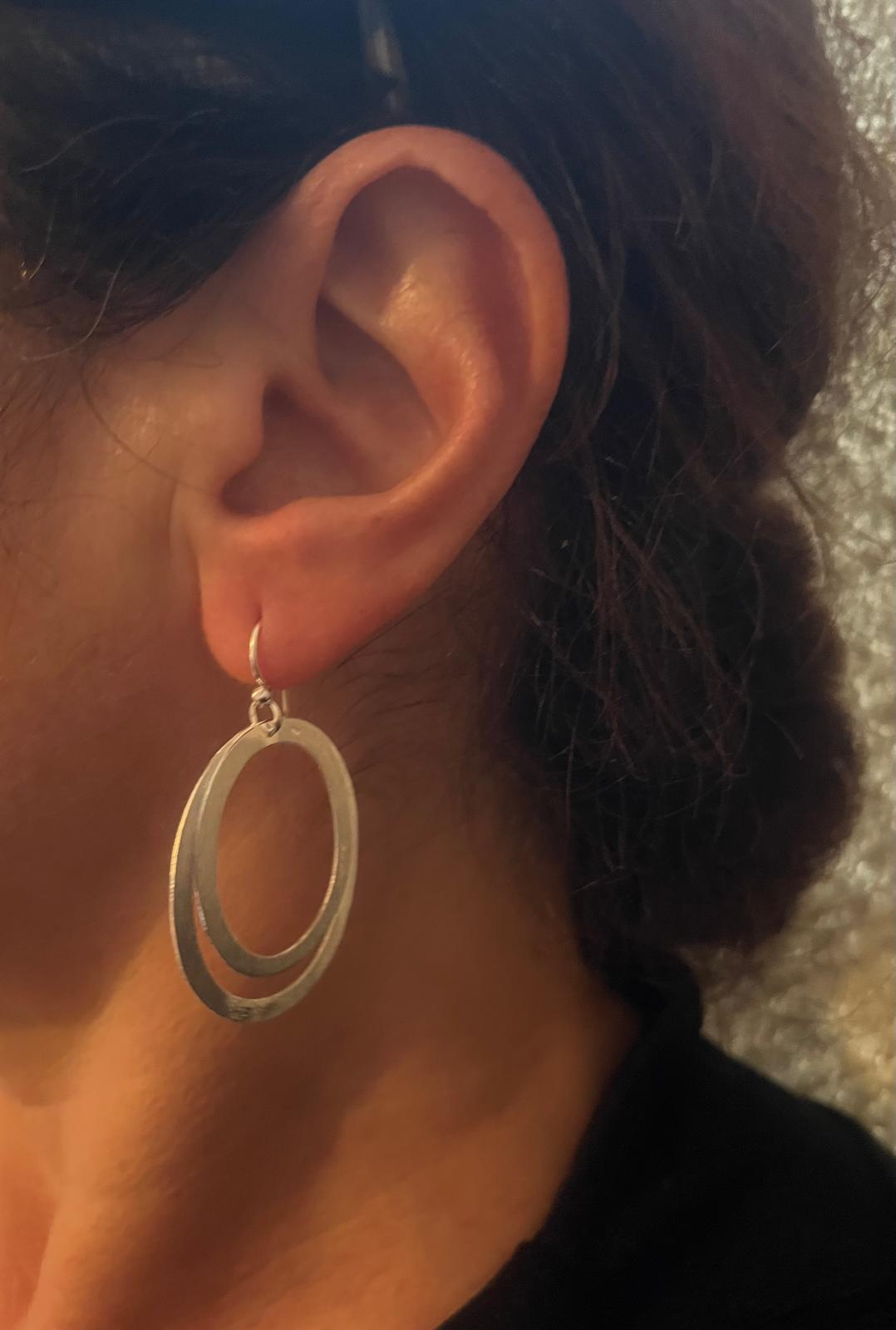 Sterling Silver Oval Matte Hook Earrings
