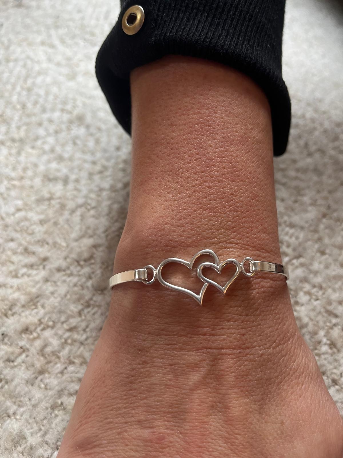 Double Heart Sterling Silver Bangle