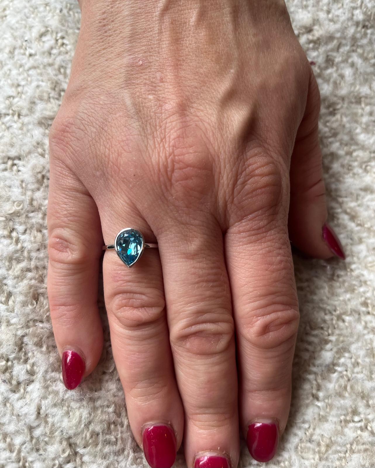 Aquamarine Swarovski Crystal Sterling Silver Ring