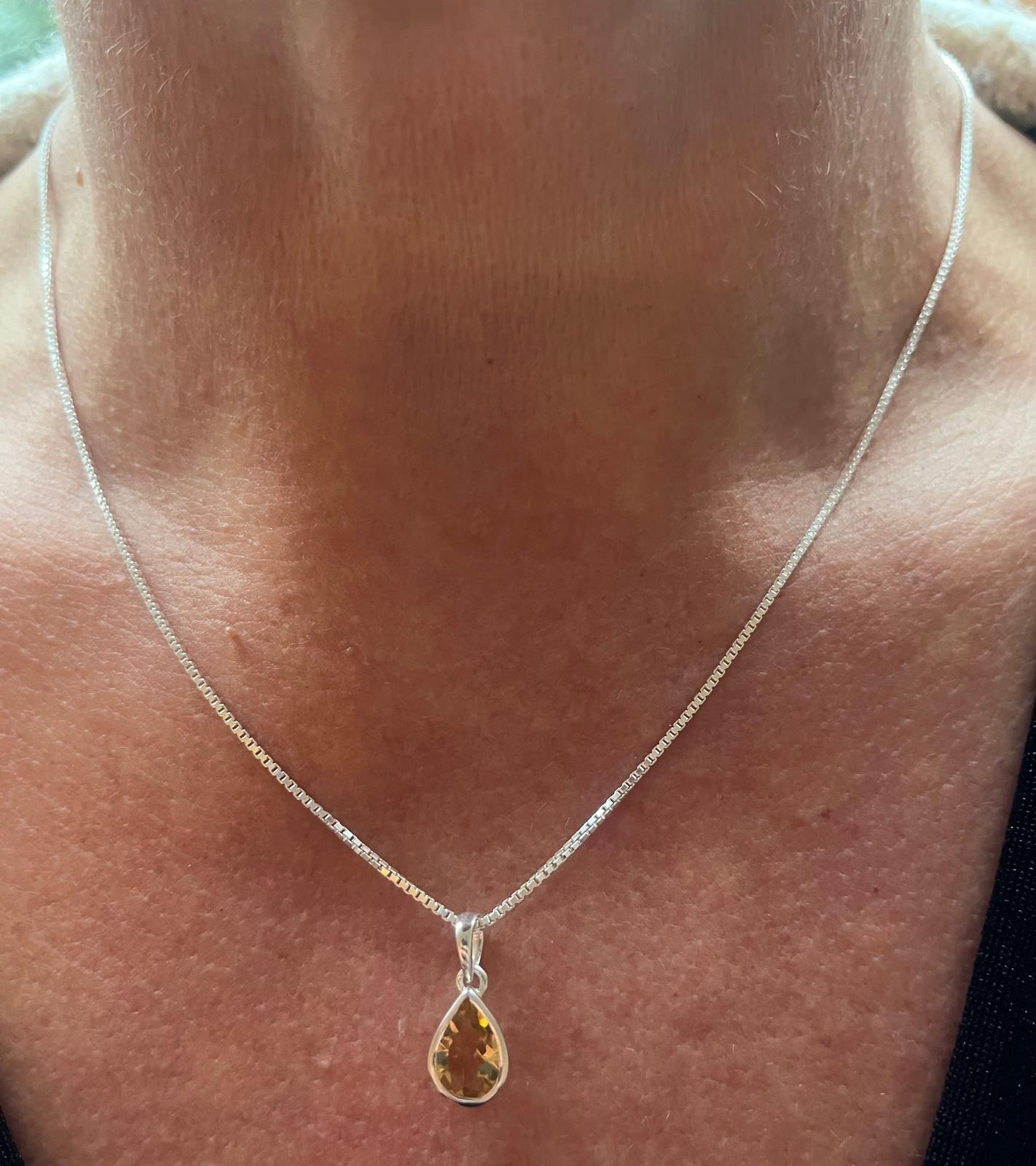 Citrine Droplet Sterling Silver Pendant