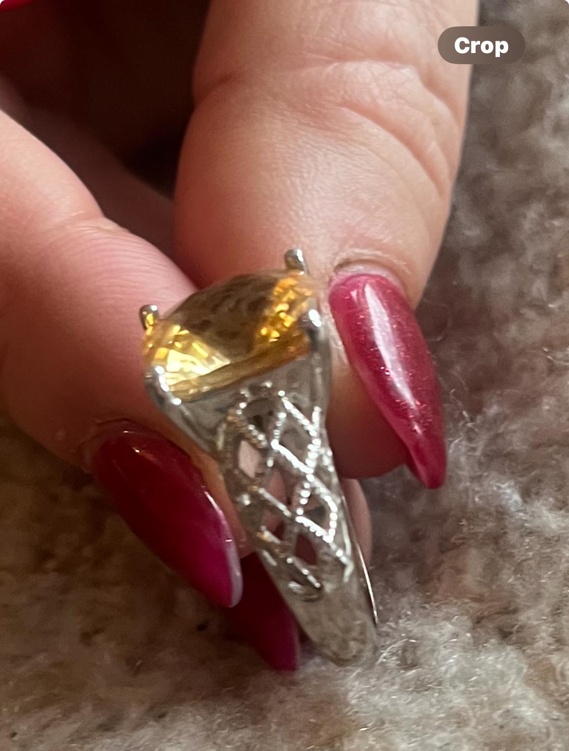 Citrine Solitaire with knitted CZ Stimulated Diamonds Sterling Silver Ring
