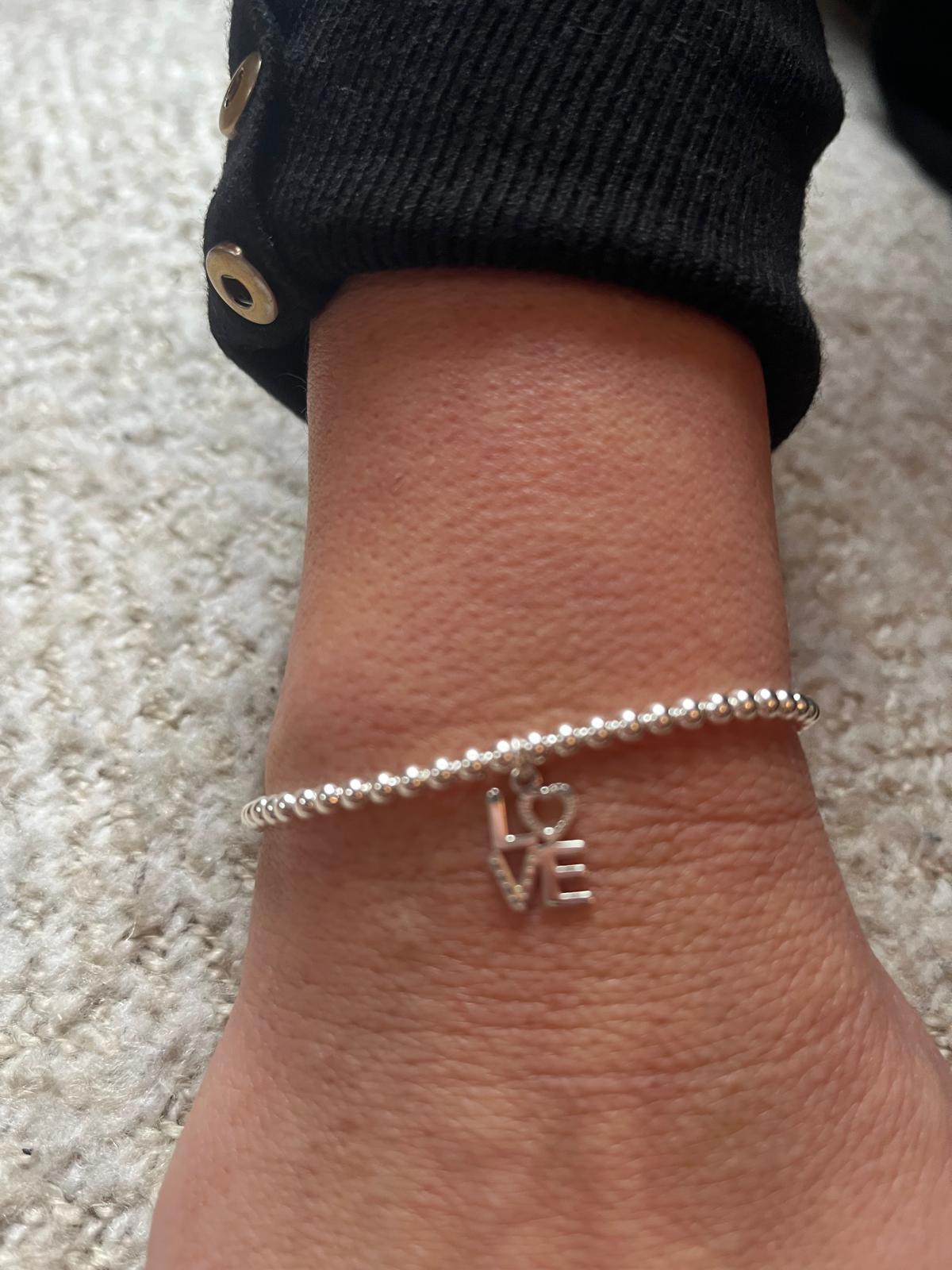 Sterling Silver Ball Stretch Bracelet with Message "LOVE"