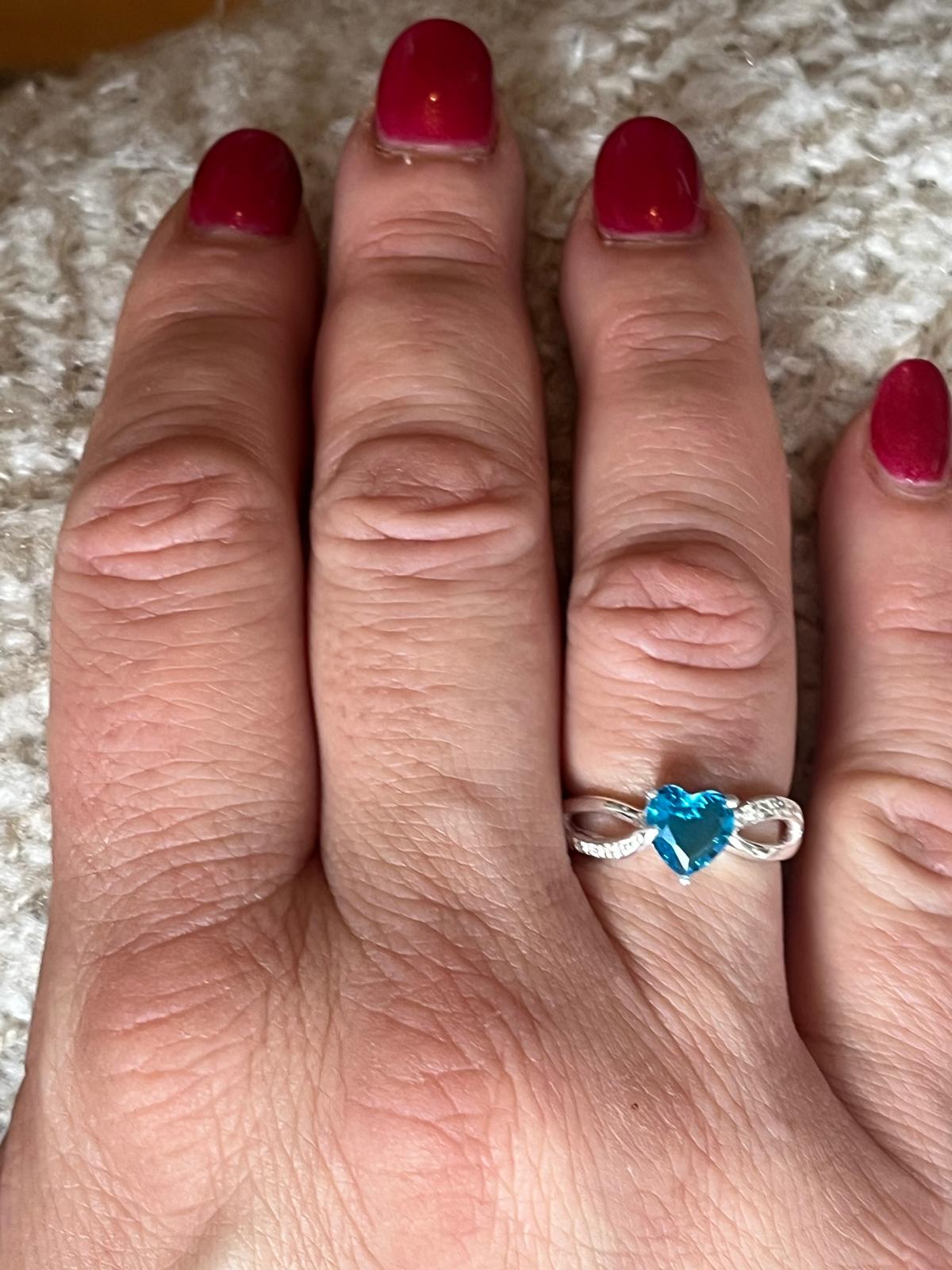 Sterling Silver Deep Blue Heart Ring with CZ Simulated Diamonds