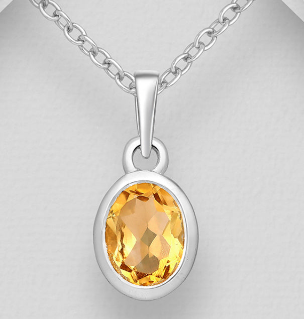 Citrine Oval Sterling Silver Pendant