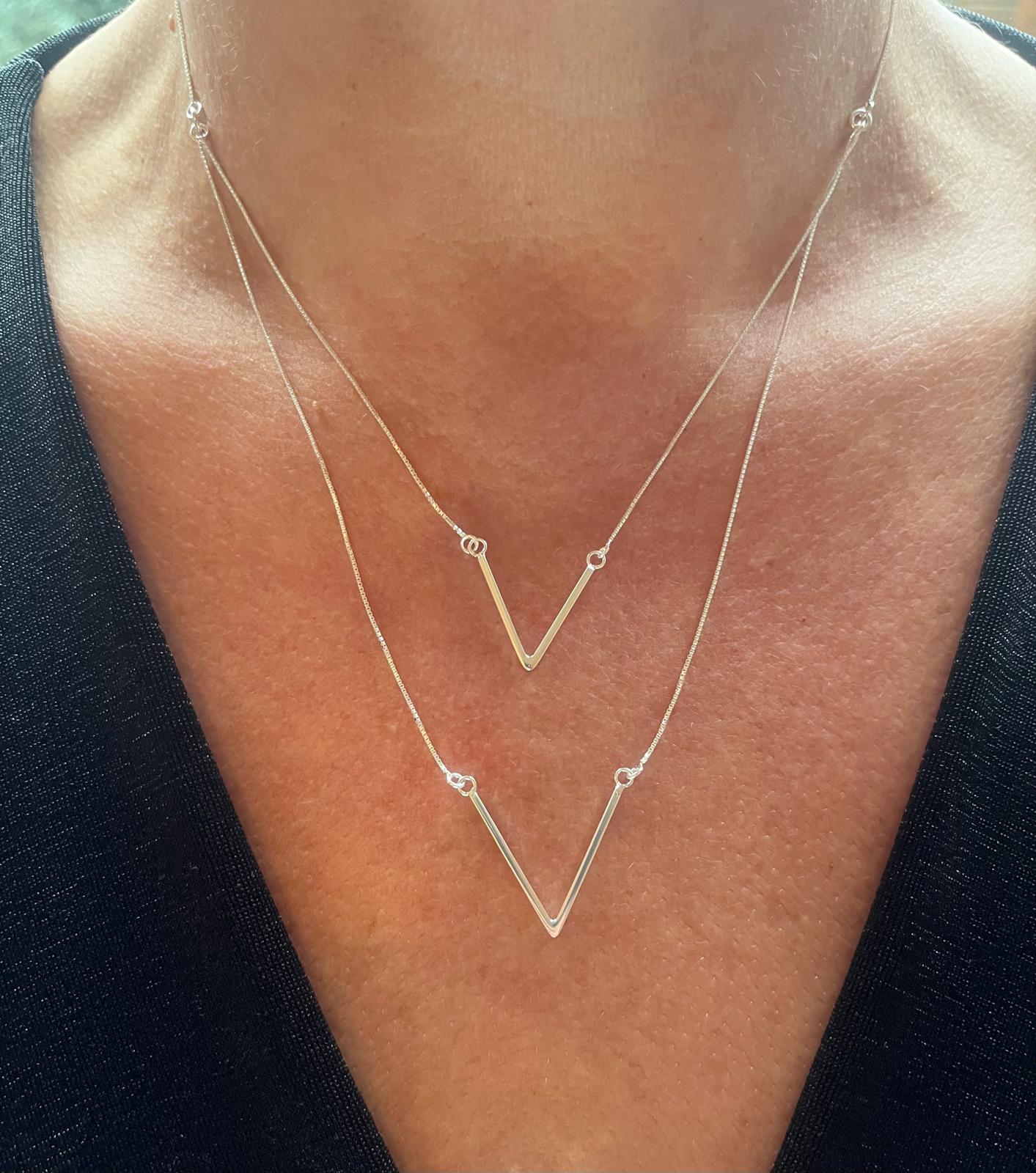 Sterling Silver Layered Chevron Choker