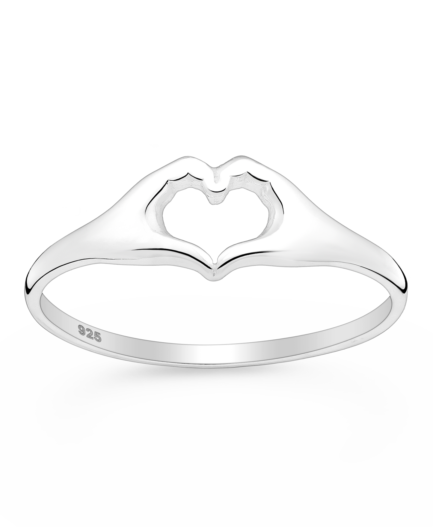 Sterling Silver Sculptured Heart Hands Ring