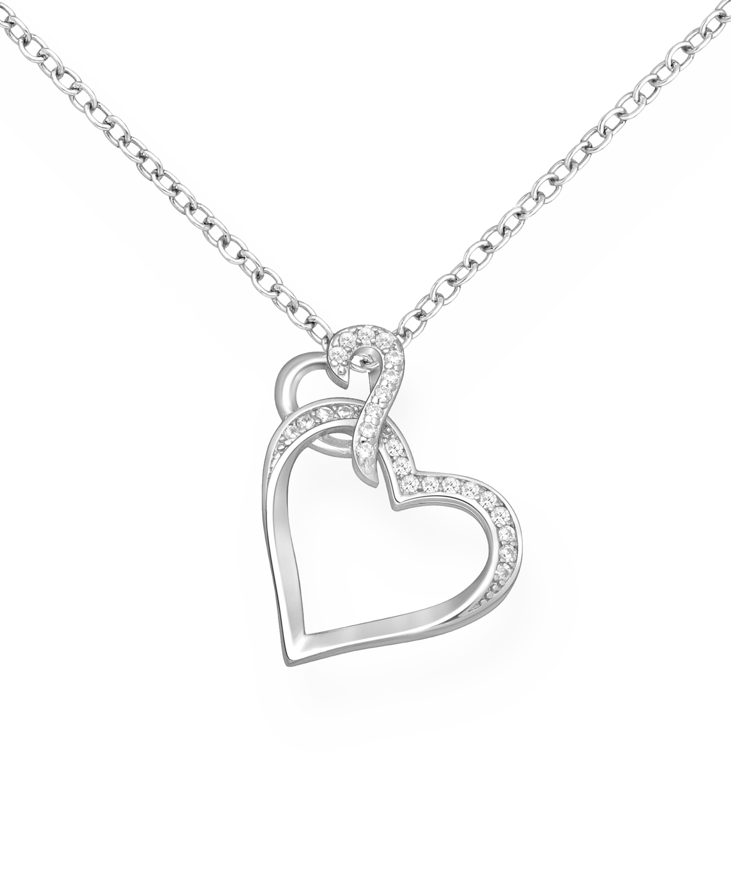 Sterling Silver Double Heart Links CZ Simulated Diamond Pendant
