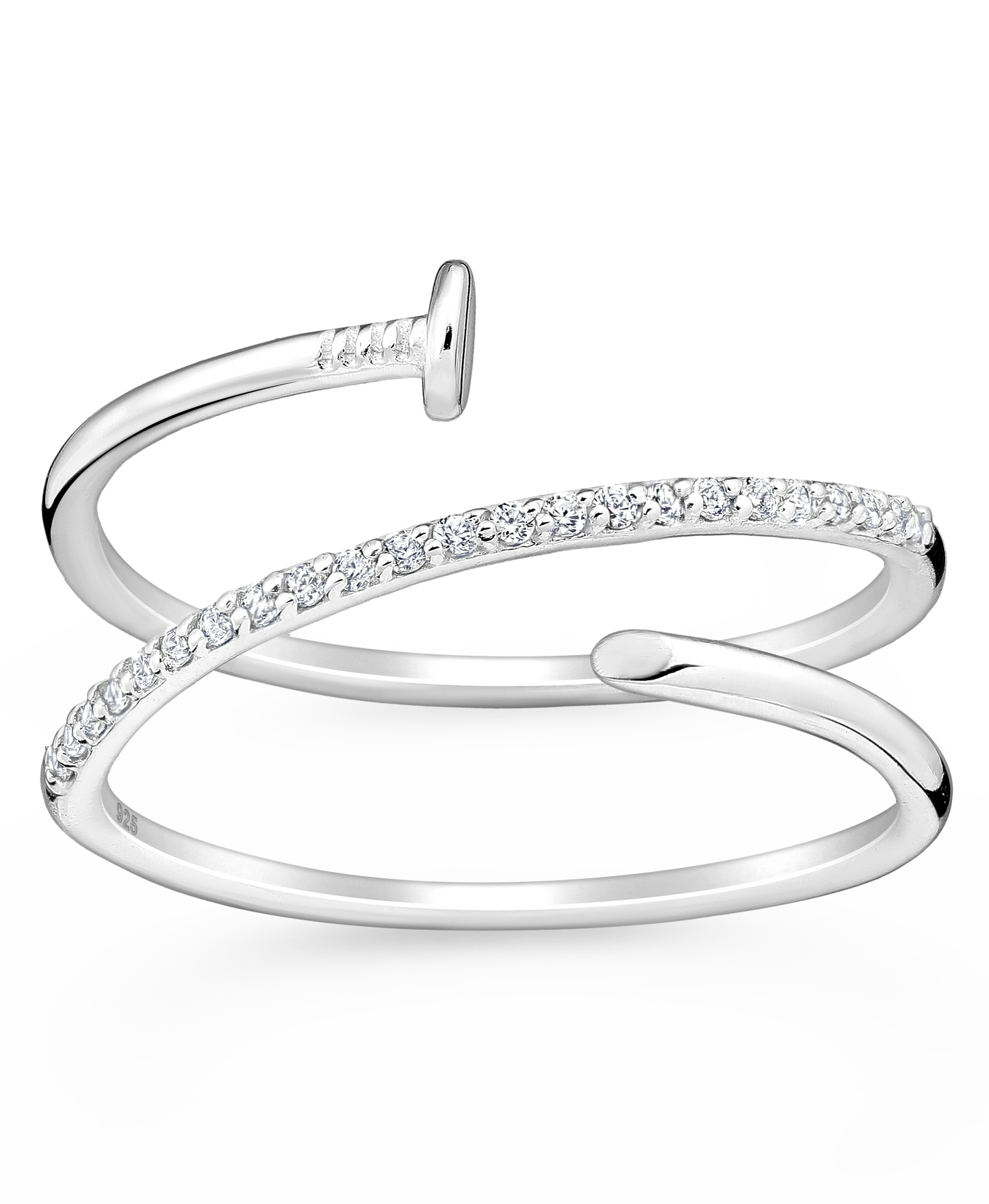Sterling Silver wrap around Nail CZ Simulated Diamond Ring