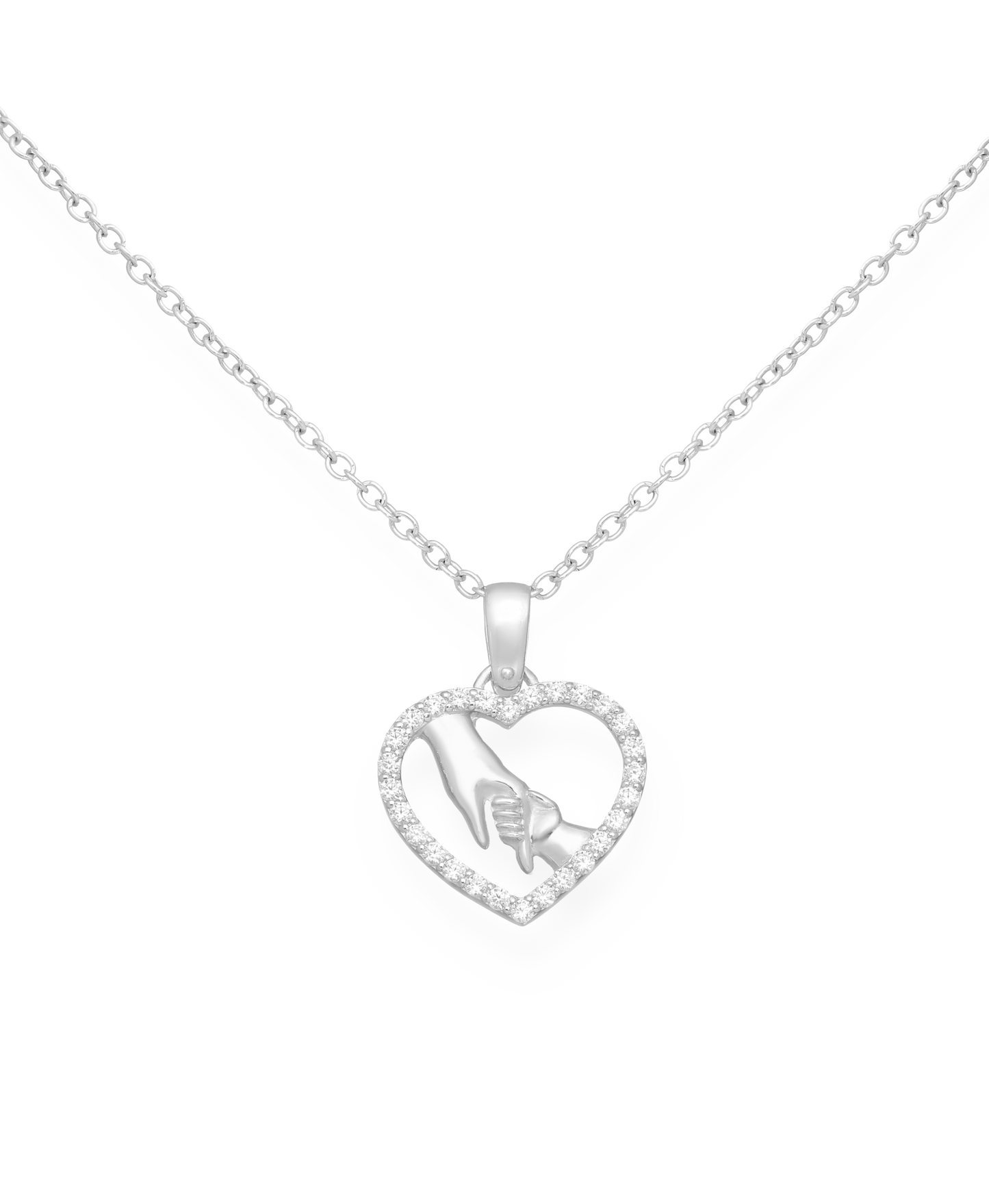 Sterling Silver Child & Mum Holding Hands CZ Stimulated Diamonds Heart Pendant