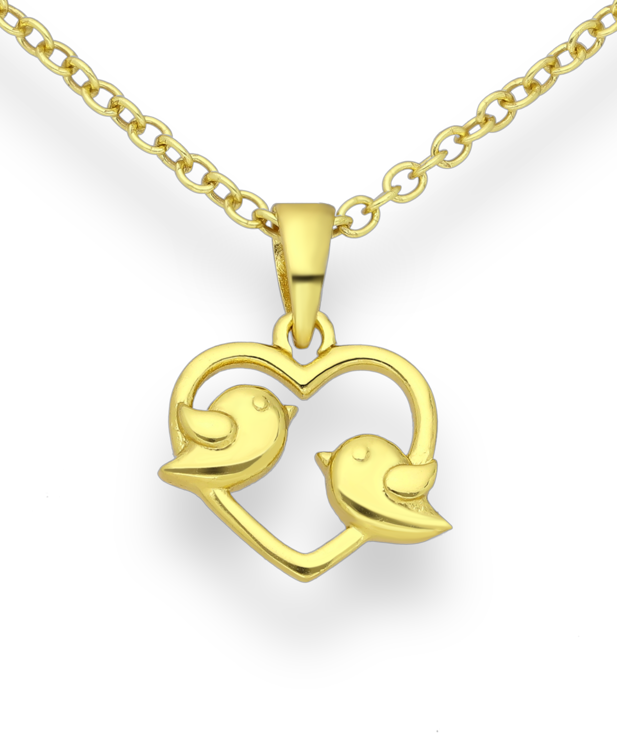 Gold Vermeil 18K Love Heart and Birds Pendant