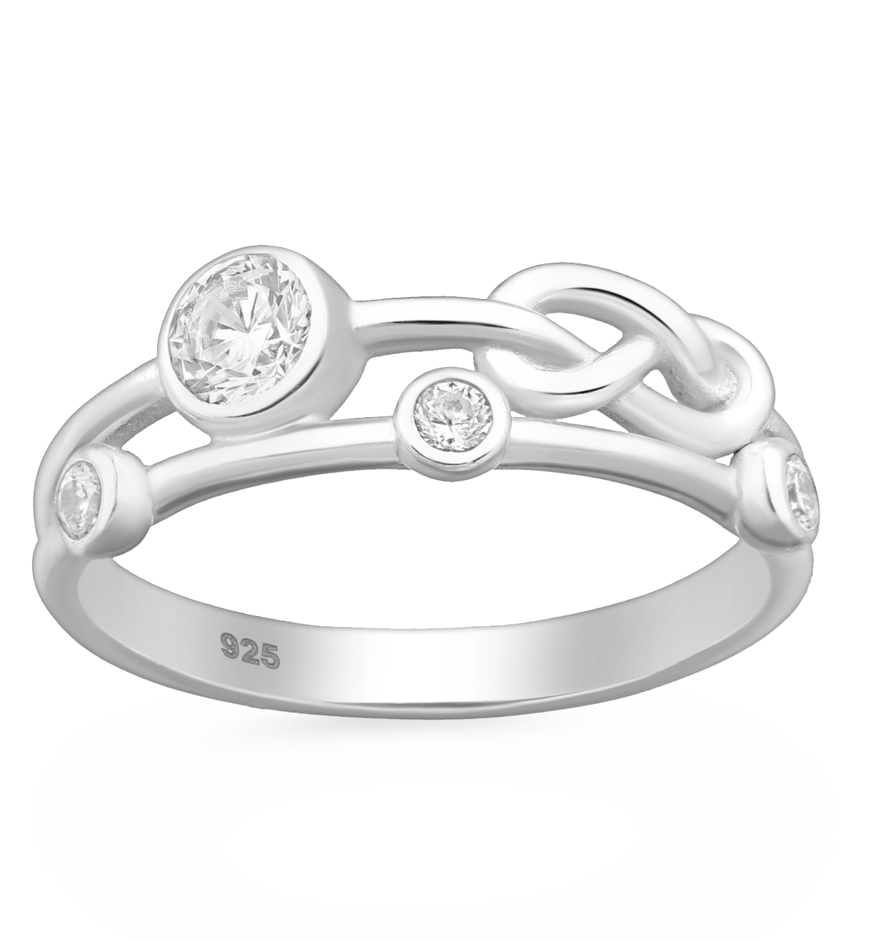 Sterling Silver CZ Simulated Diamonds with Knot Ring