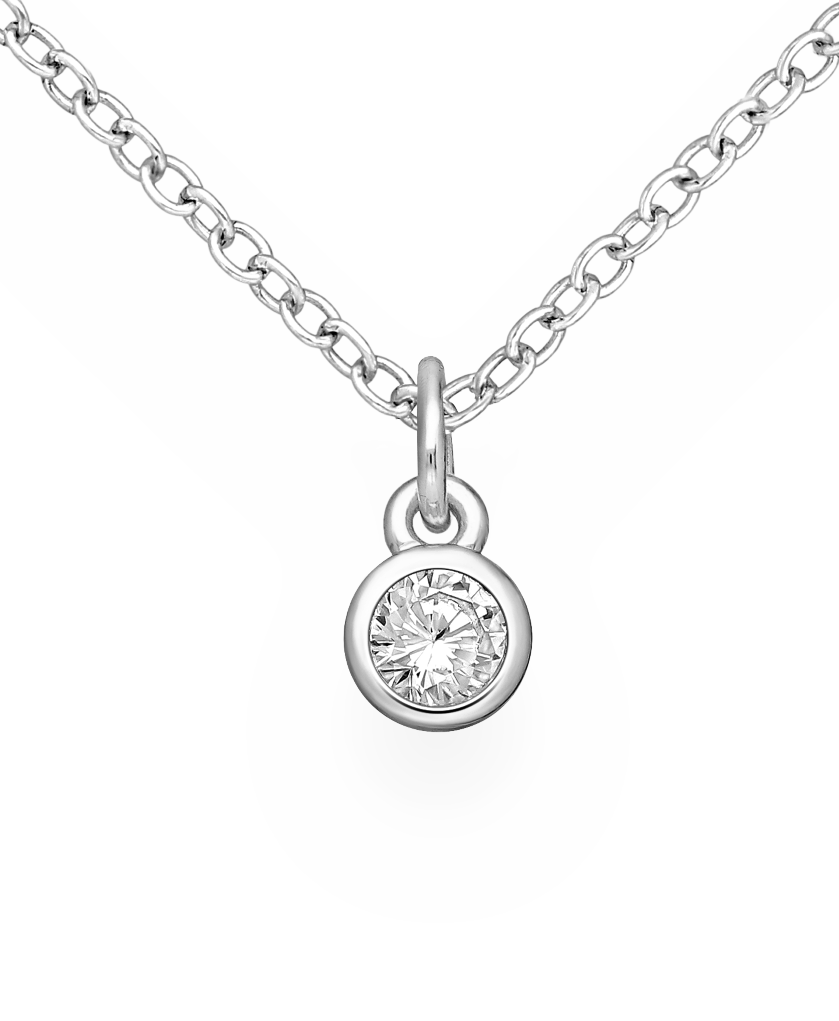 Sterling Silver Solitaire Birthstone (April) Pendant with White CZ Simulated Diamonds