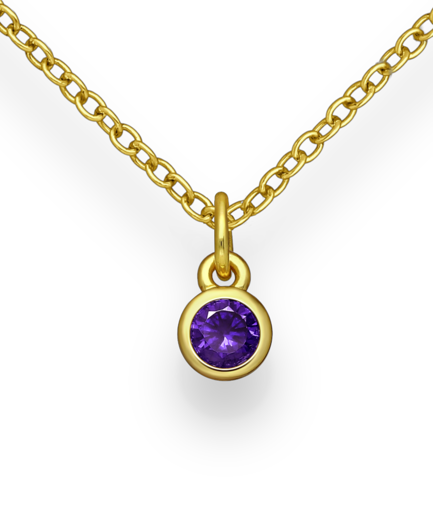 Birthstone Gold Vermeil 18K Bezel Pendants with Coloured CZ Stimulated Diamonds