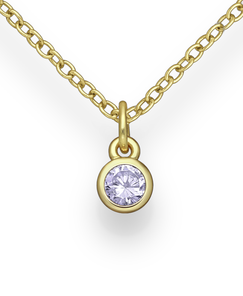 Birthstone Gold Vermeil 18K Bezel Pendants with Coloured CZ Stimulated Diamonds