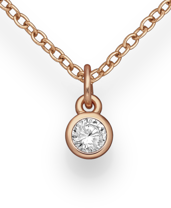 Birthstone Rose Gold Vermeil 18K Bezel Pendants with Coloured CZ Stimulated Diamonds