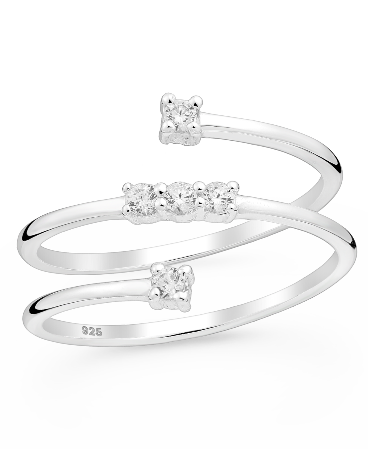 Spiral Sterling Silver Ring with CZ Stimulated Diamonds
