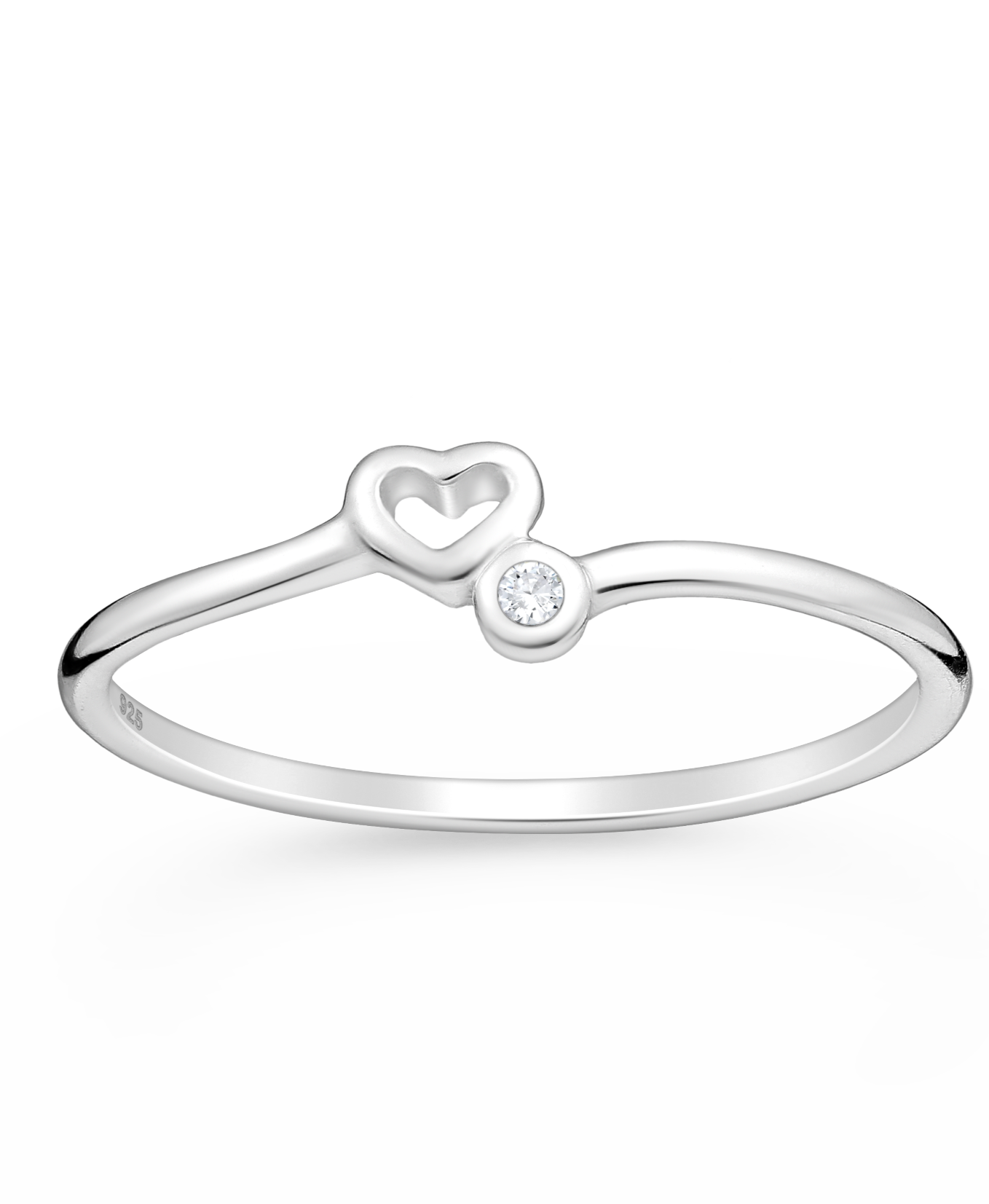Sterling Silver Solitaire Heart Ring with CZ Simulated Diamonds
