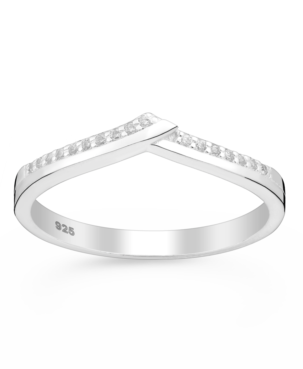 Sterling Silver Chevron Ring with CZ Simulated Diamonds