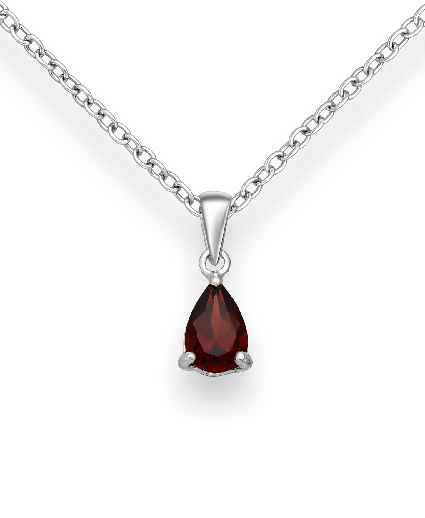 Garnet Pear Shape Sterling Silver Pendant