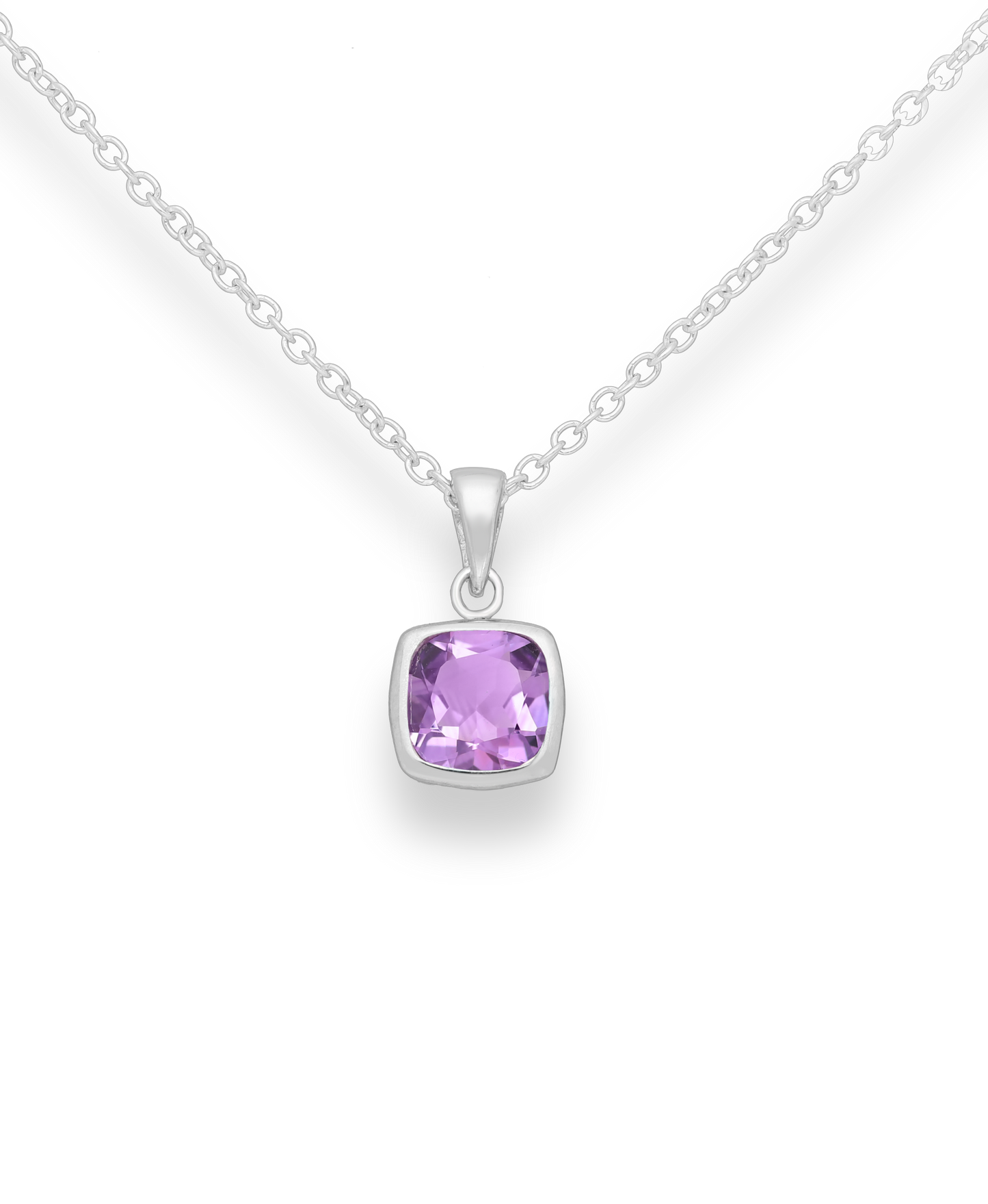 Amethyst Square Cut Sterling Silver Solitaire Pendant