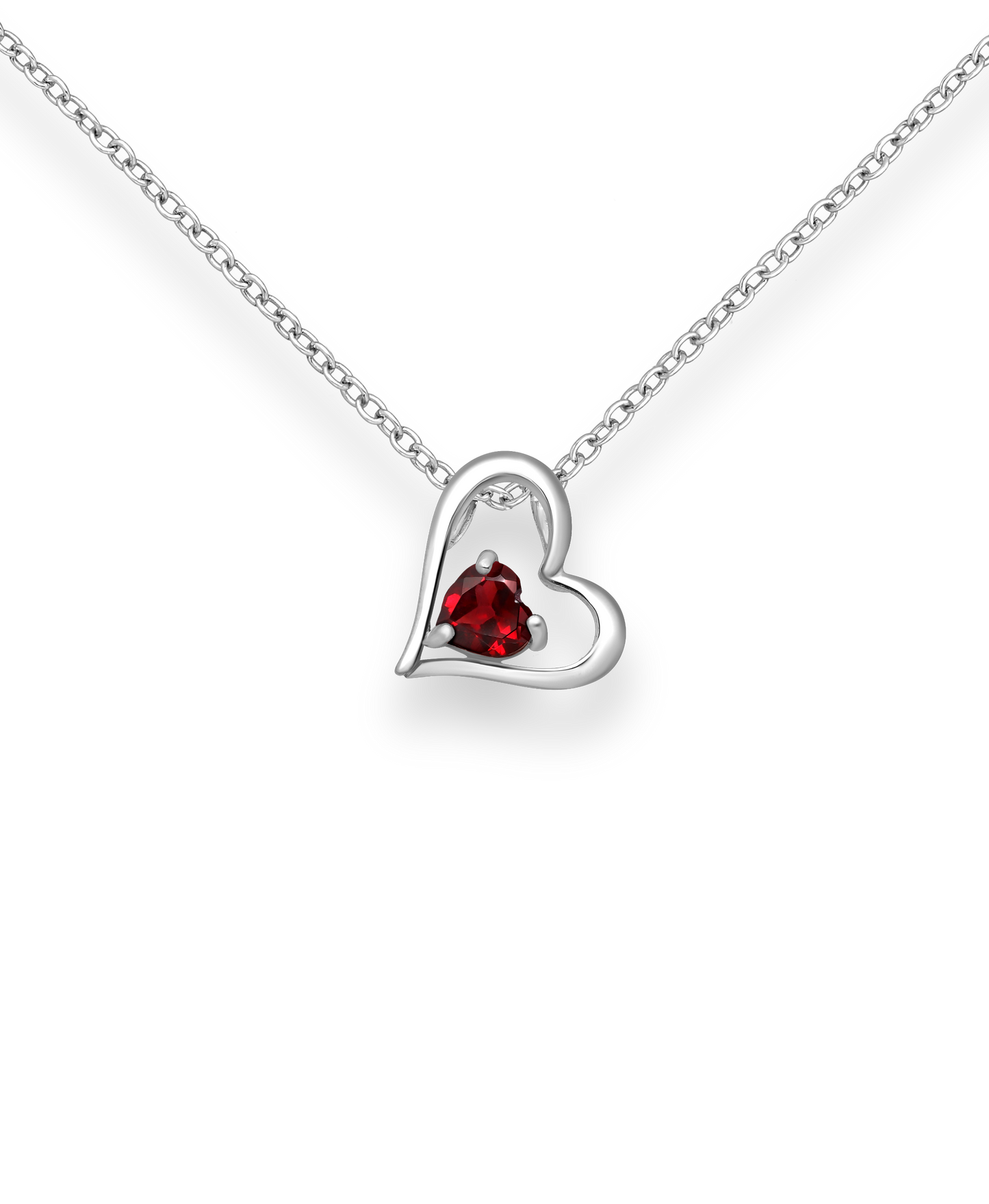 Garnet Heart Gemstone in Sterling Silver Heart Pendant