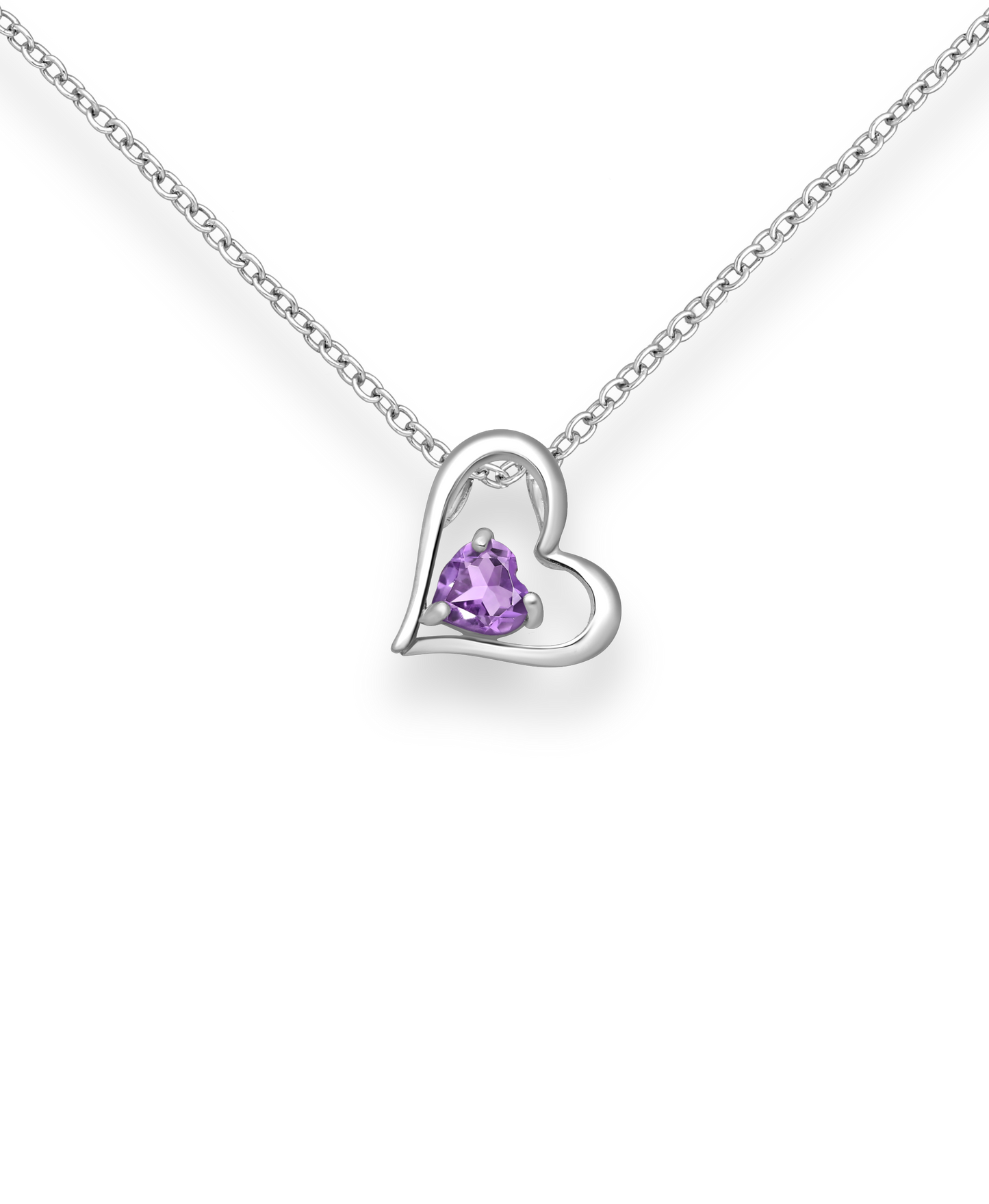 Amethyst Heart Gemstone in Sterling Silver Heart Pendant