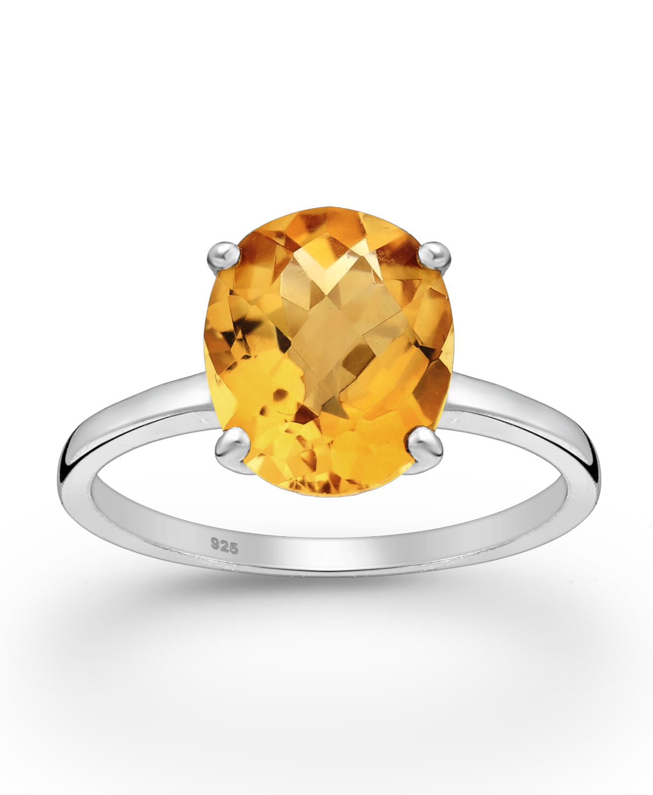 Citrine Solitaire Sterling Silver Ring
