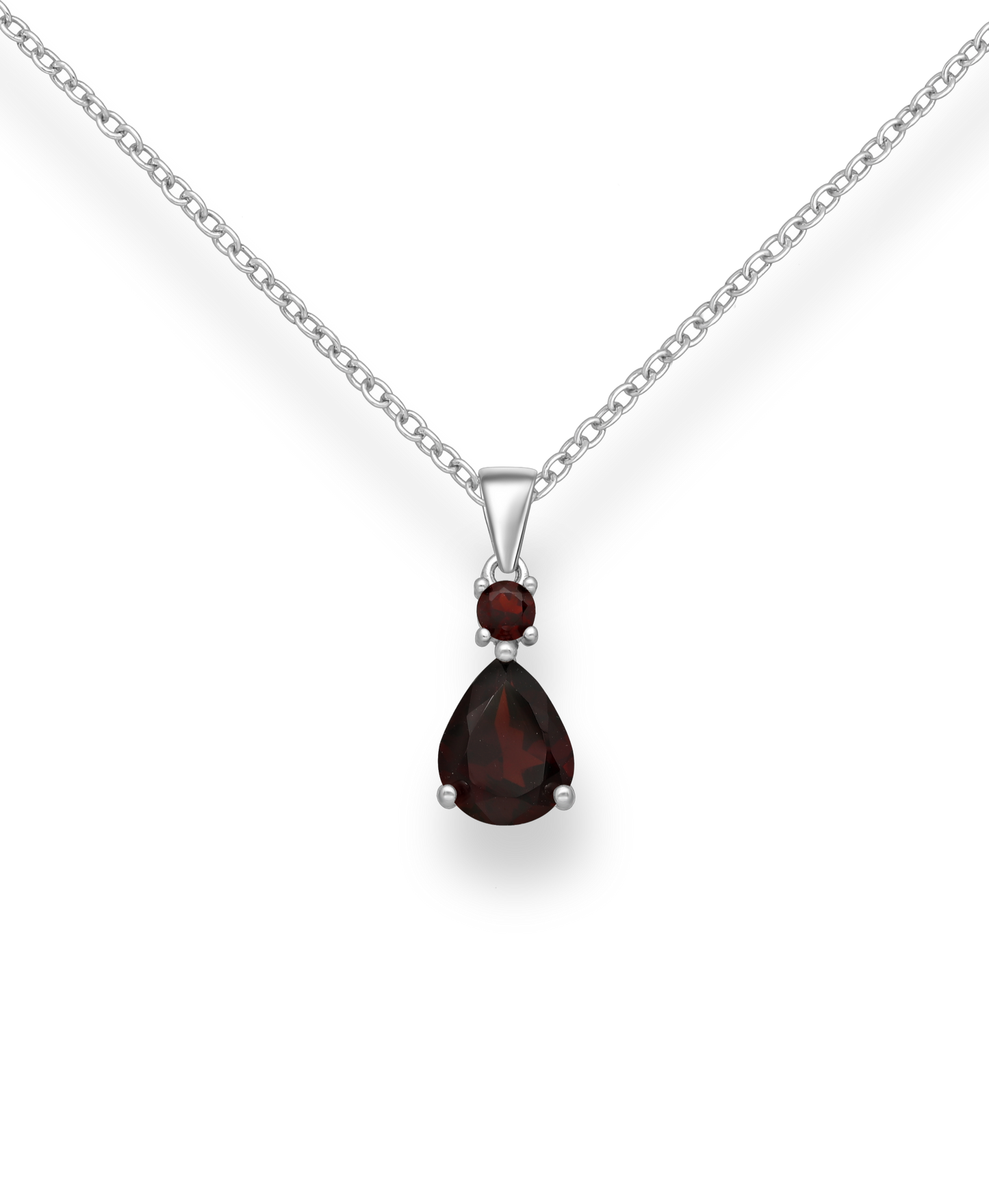 Garnet Droplet Sterling Silver Pendant