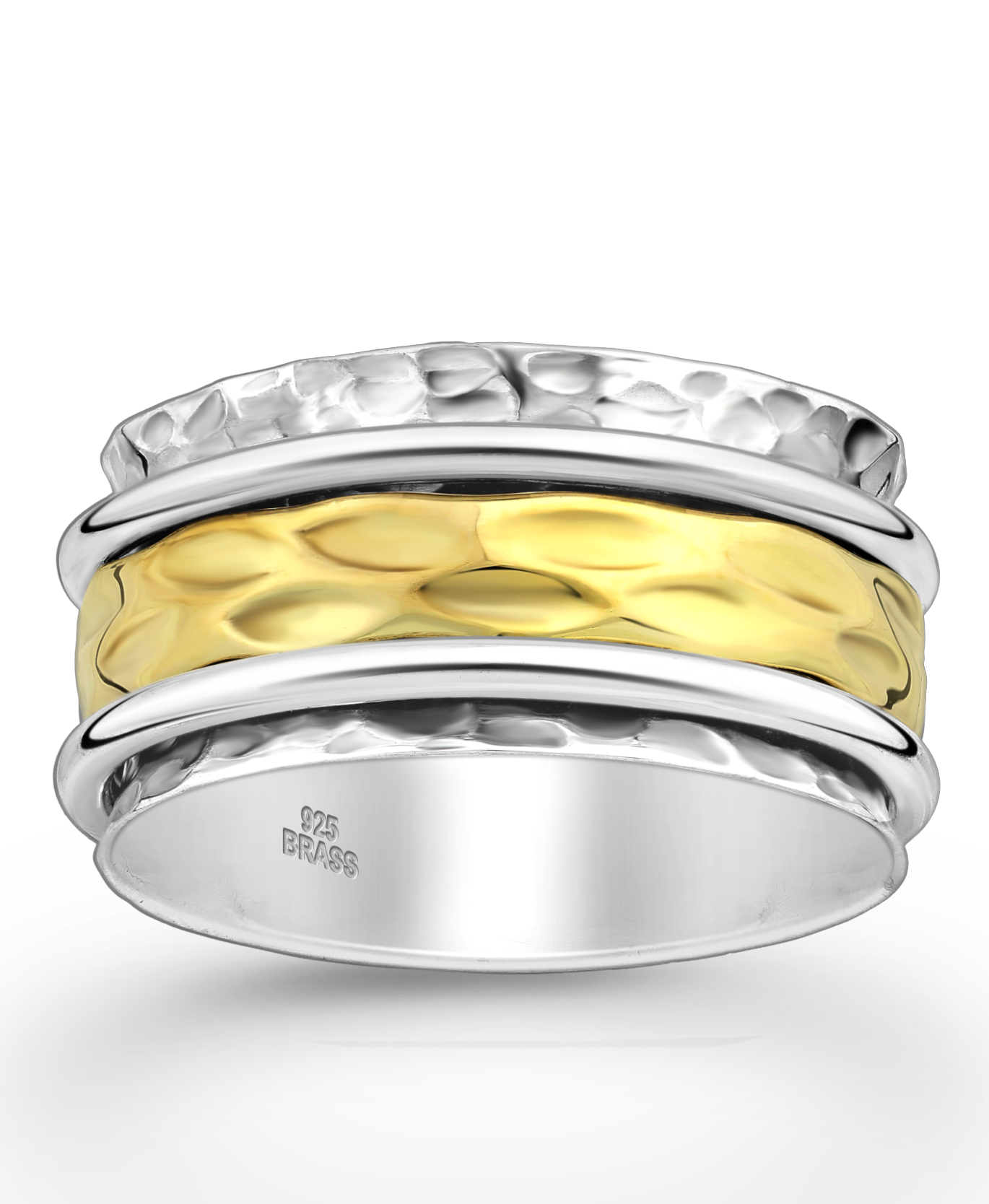 Sterling Silver and Brass Hammered Spin Ring