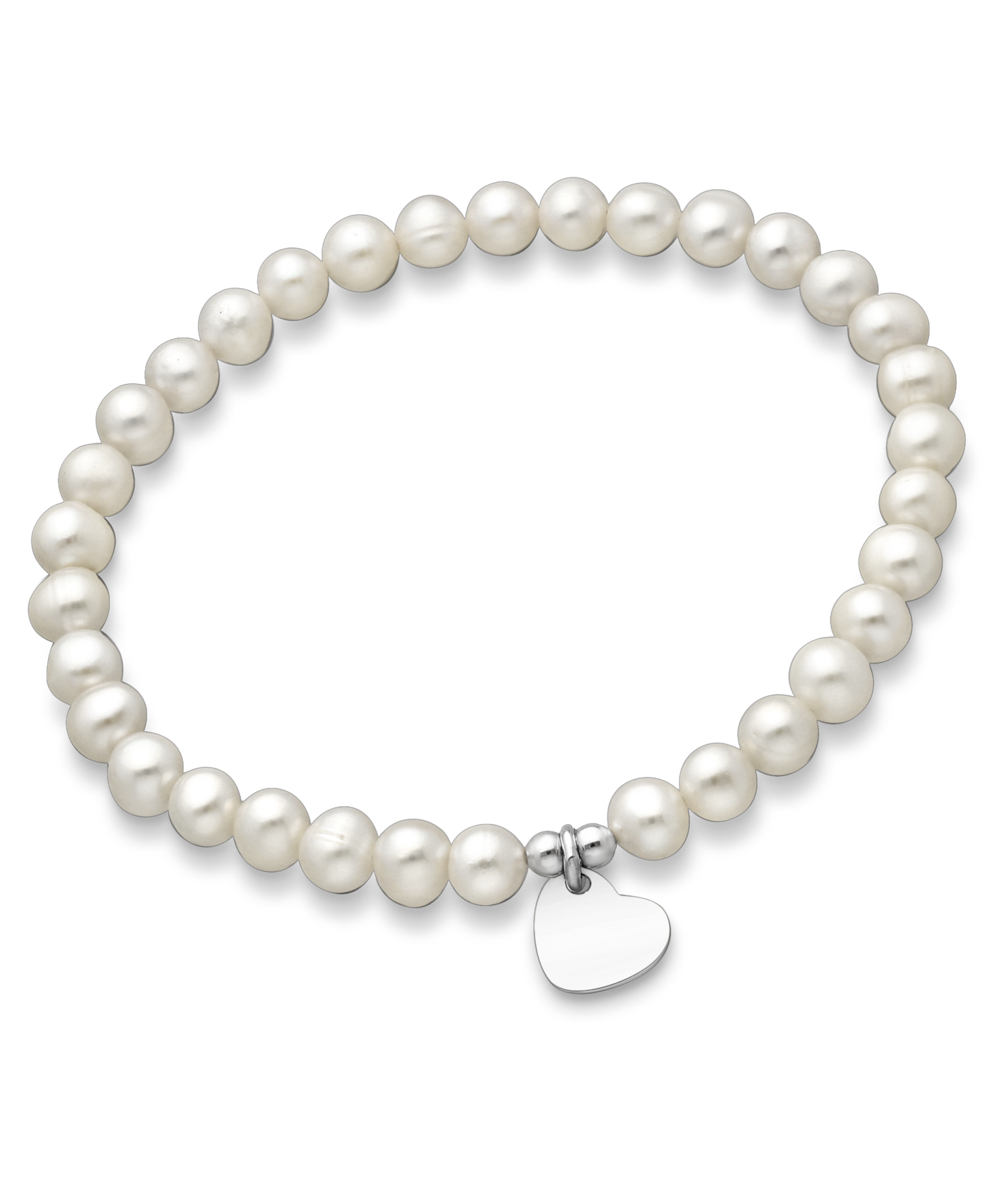 AA Grade Freshwater Pearls on Elastic Bracelet with Sterling Silver Heart