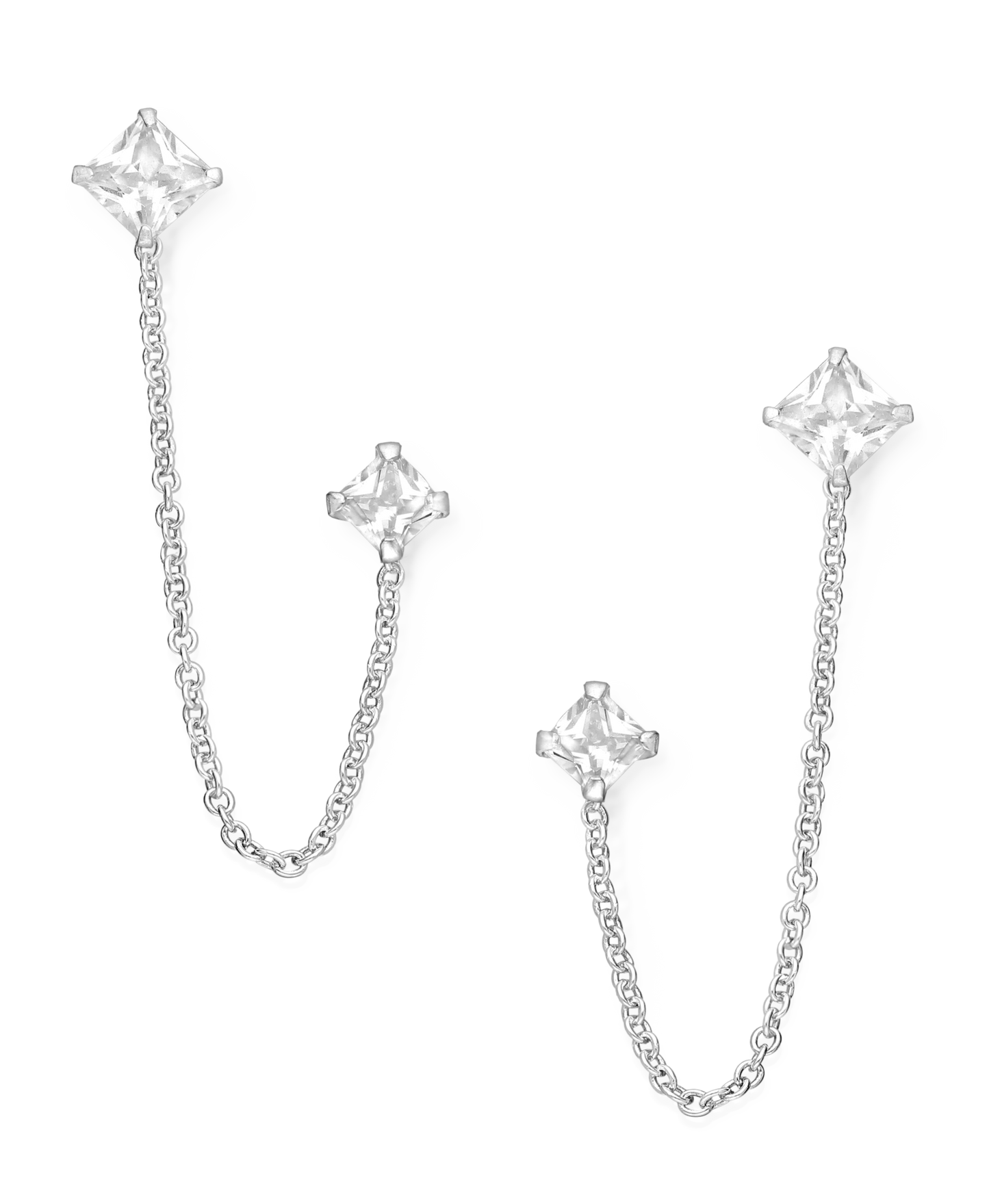 Sterling Silver Double Stud Earrings Decorated with CZ Simulated Diamonds