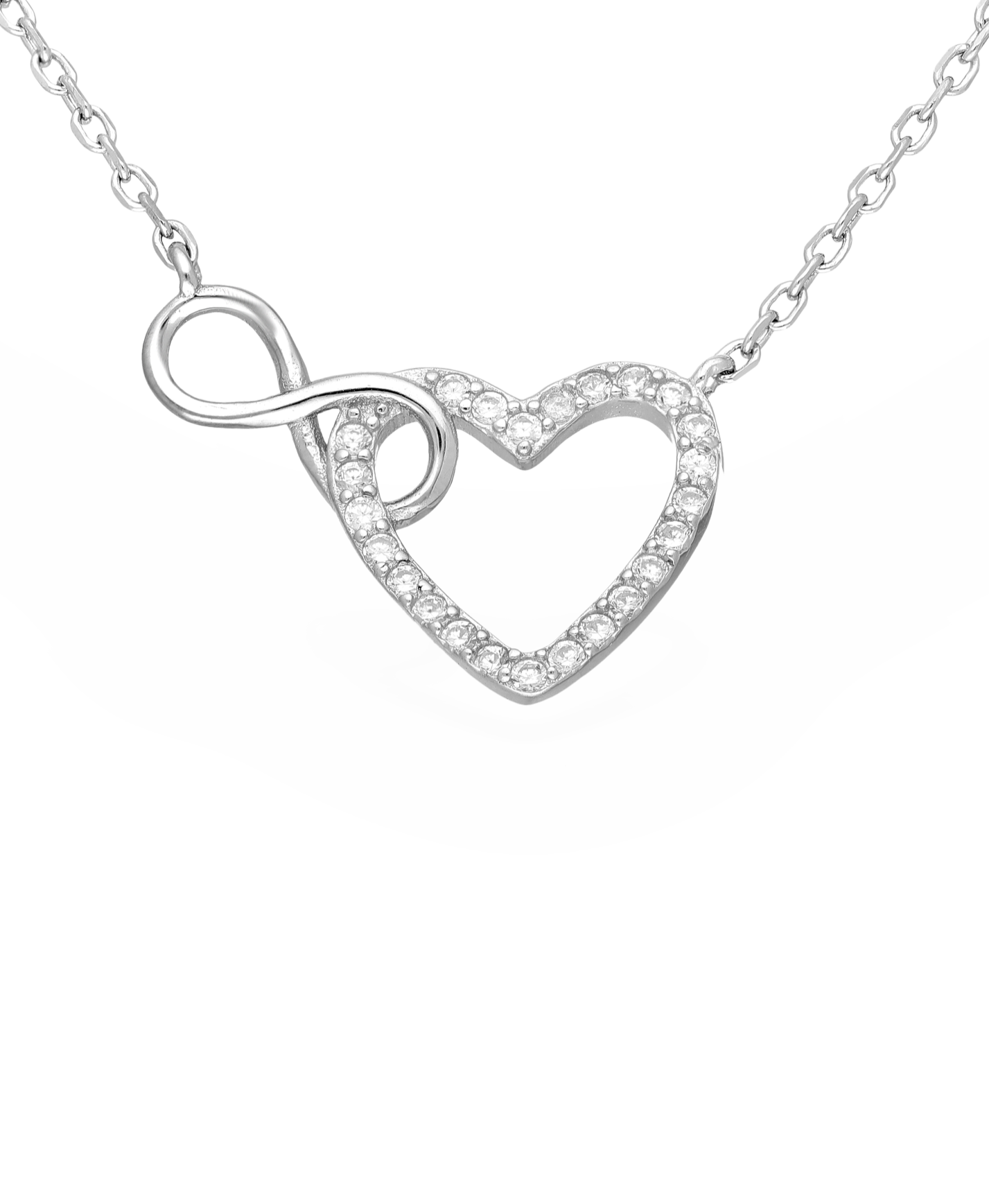 Sterling Silver Heart and Infinity Link Necklace with CZ Simulated