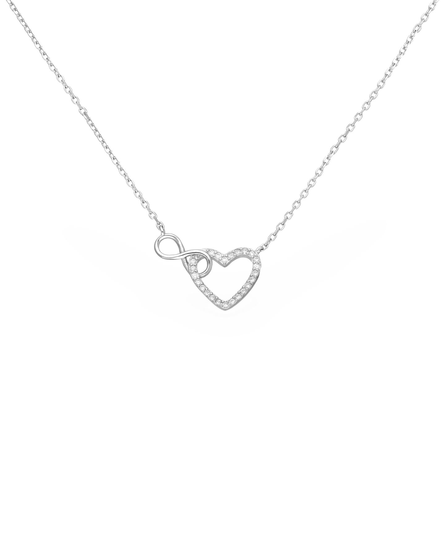 Sterling Silver Heart and Infinity Link Necklace with CZ Simulated Diamonds